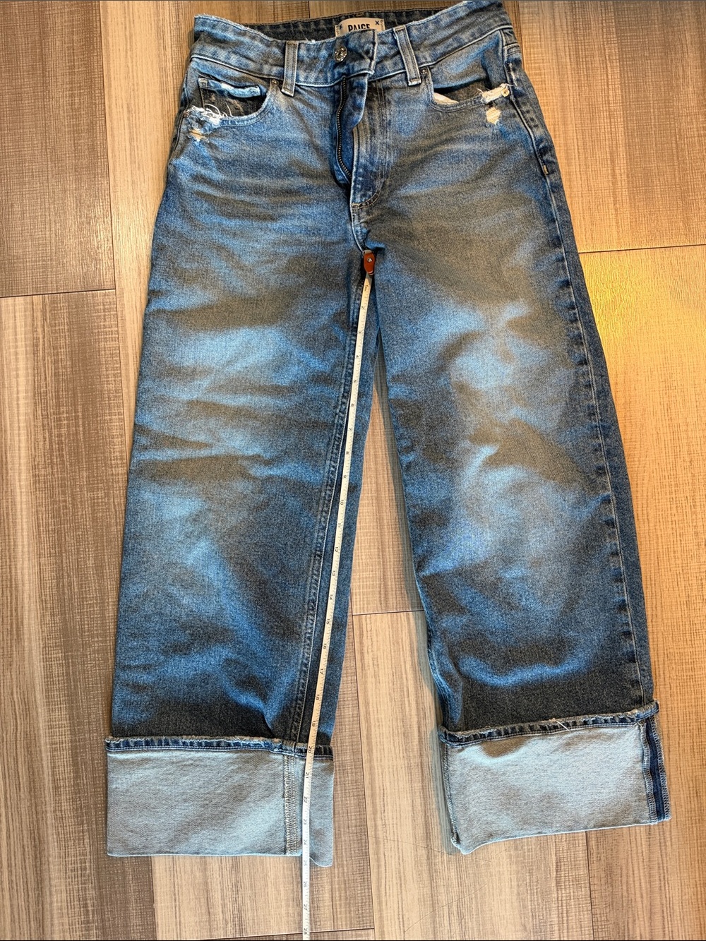 PAIGE Dark Blue Wide-Leg Cuffed Jeans - Picture 11 of 12